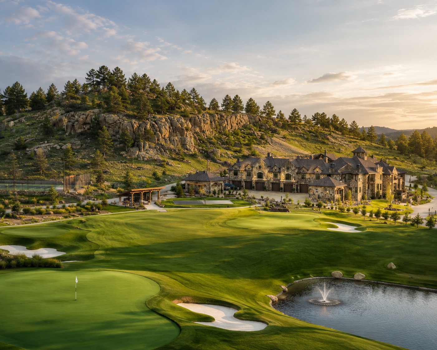 5650 Canyonwoods Drive stone chateau estate with private golf course above Billings, Montana